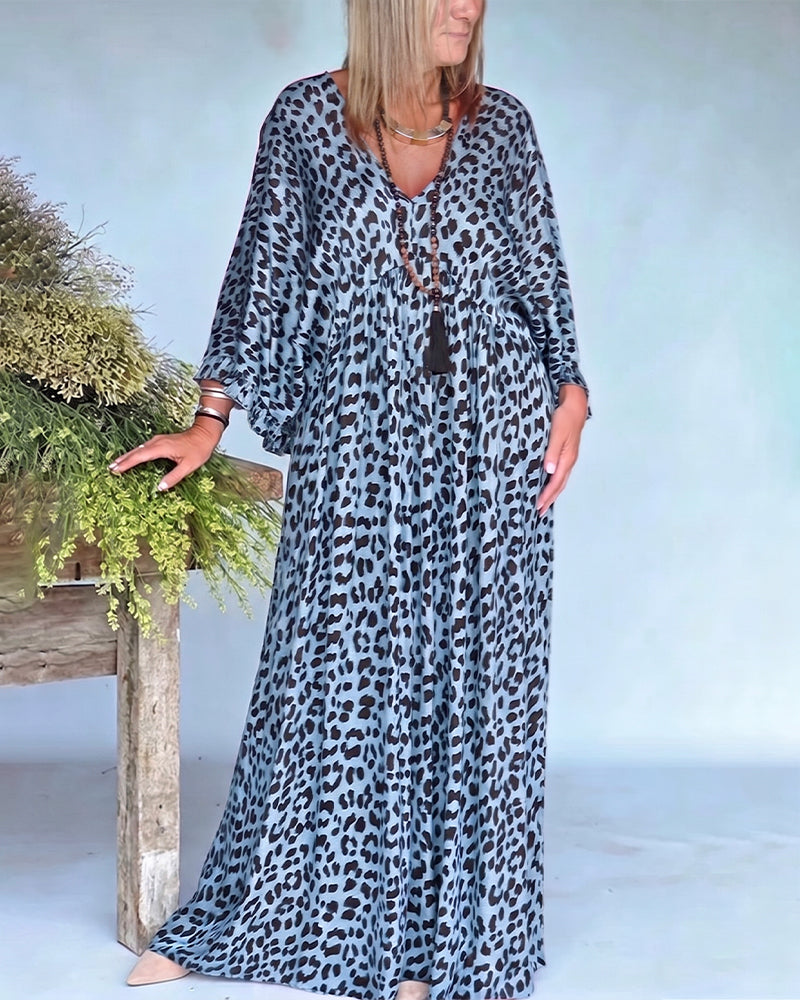 Leopard Print V-Neck Loose Casual Dress