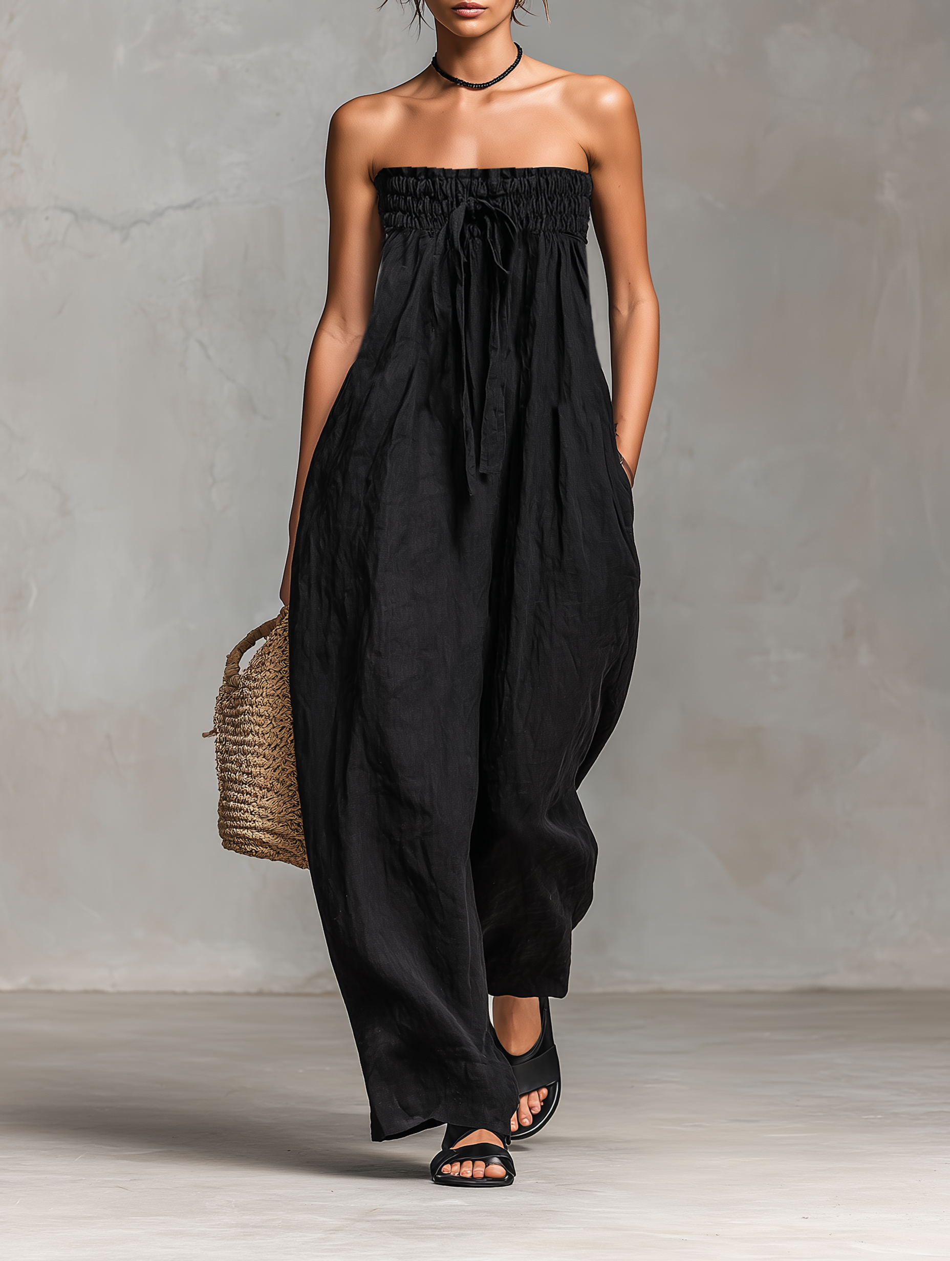Noelle | Linen-Blend Strapless Jumpsuit