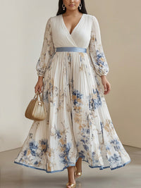 Amalia | White Floral Chiffon Balloon Sleeve Maxi Dress