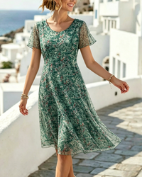 Short Sleeve Floral A-Line Dress