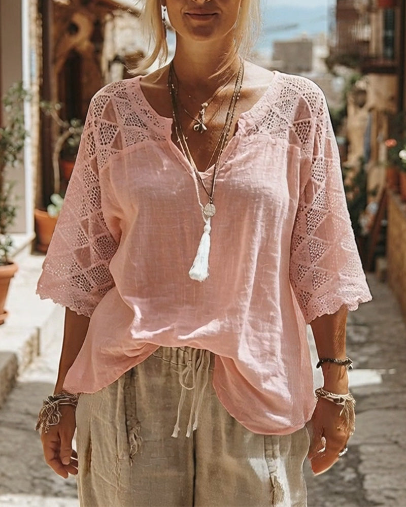 Monica | Cotton Lace V-Neck Blouse