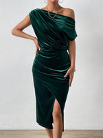 Velvet Cowl-Neck Midi Dress