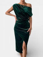 Velvet Cowl-Neck Midi Dress