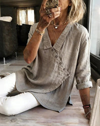 Natalie | Asymmetrical Button-Front Cotton Blouse