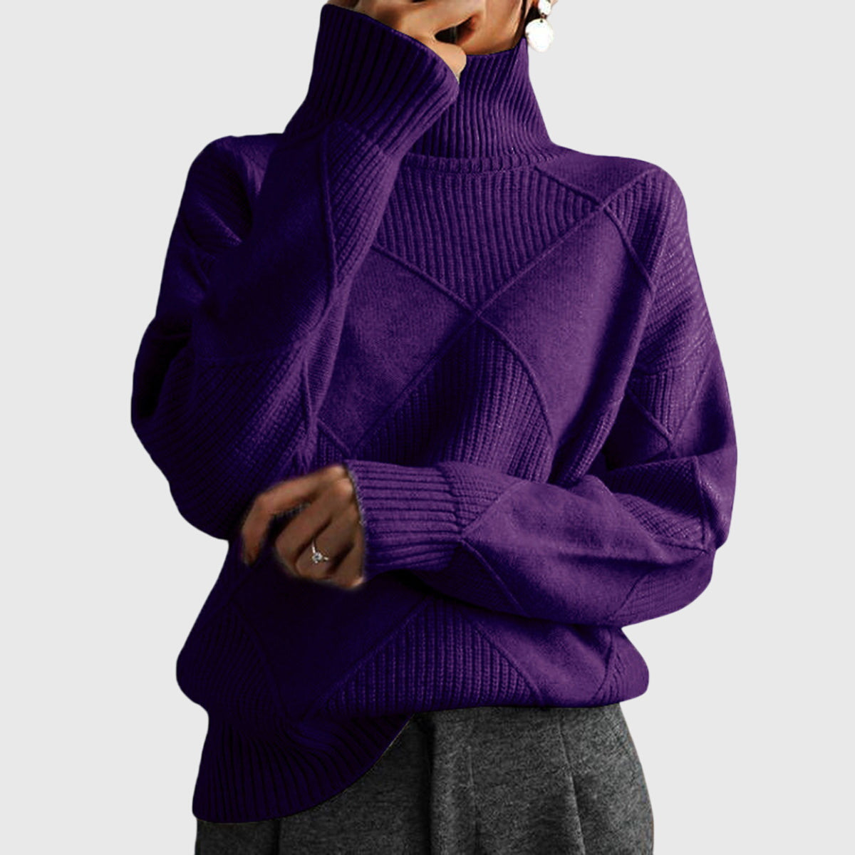 Geometric Knit Turtleneck Sweater