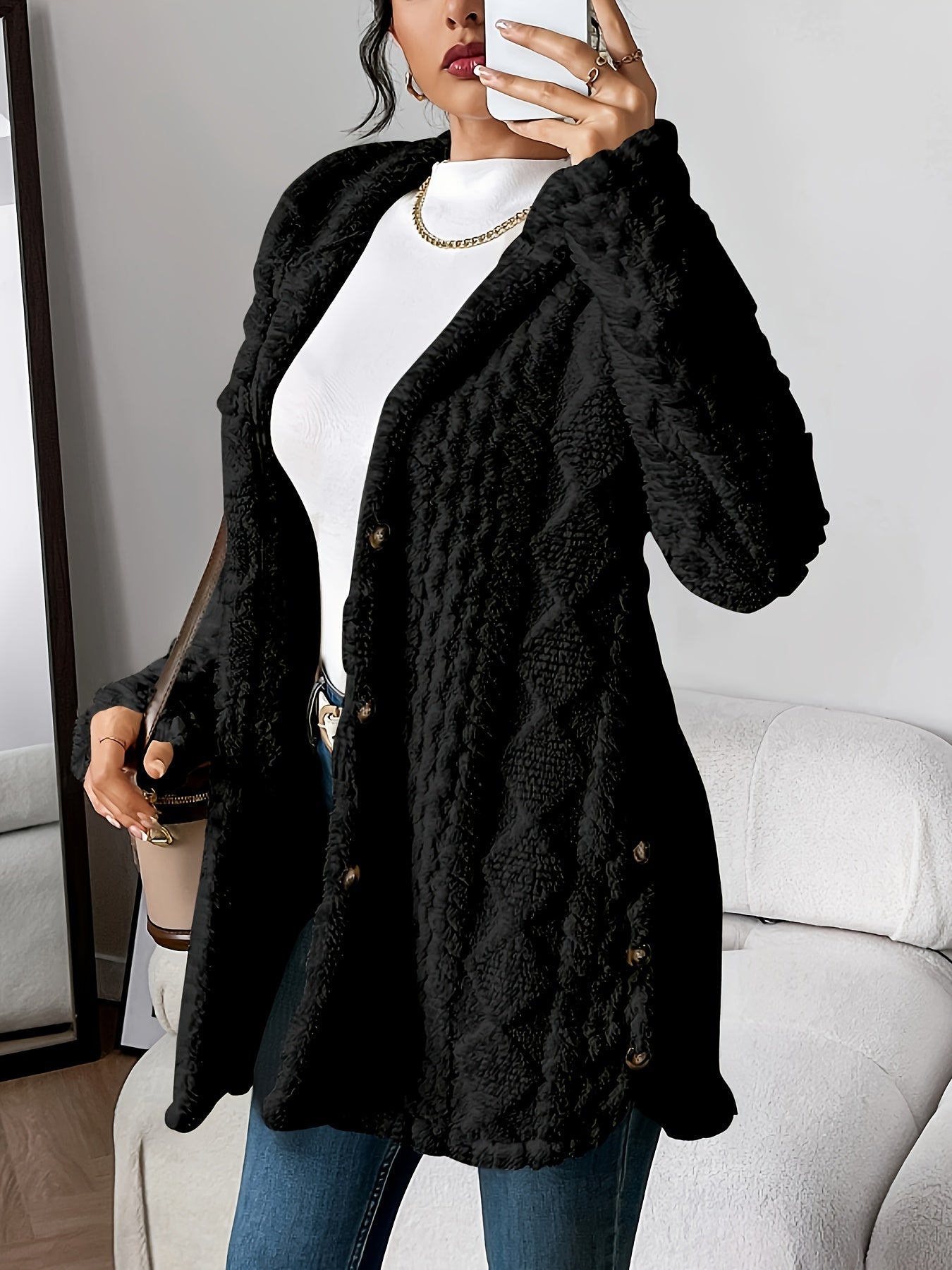 Monica | Textured Hooded Longline Cardigan
