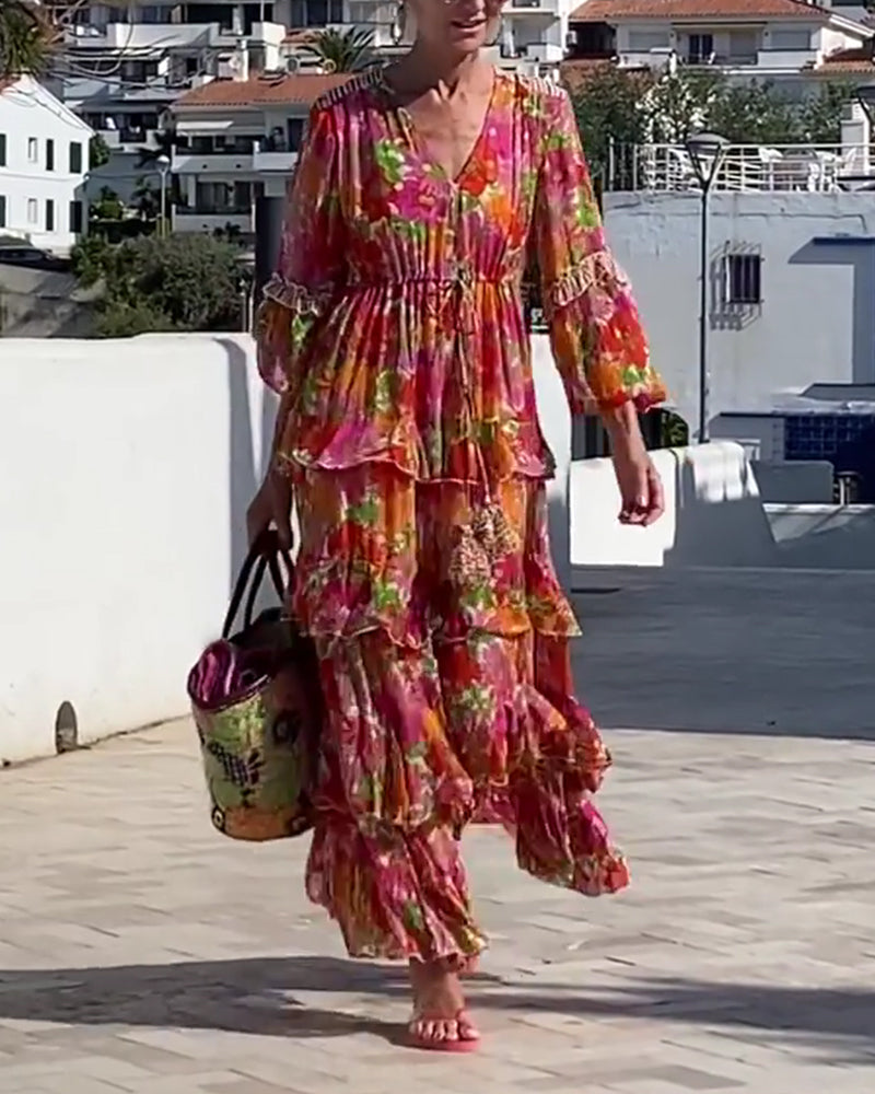 Olivia | Cotton-Blend V-Neck A-Line Maxi Dress