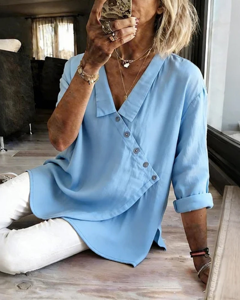 Natalie | Asymmetrical Button-Front Cotton Blouse