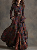 Plaid Button-Front Shirt Dress