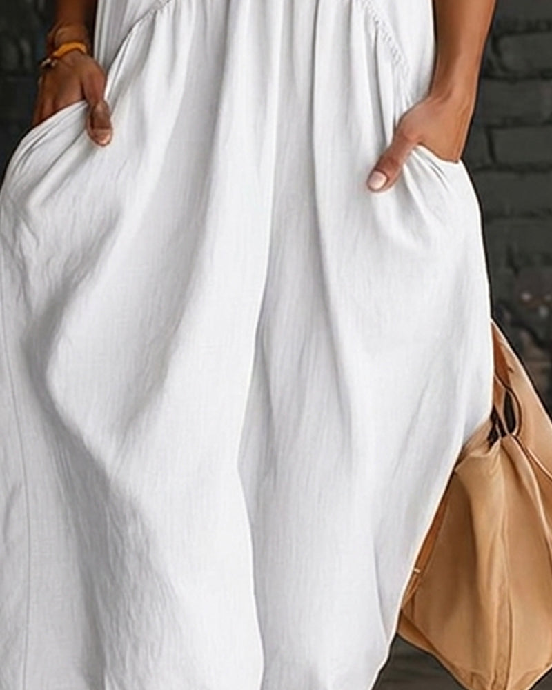Sleeveless High Neck Solid Maxi Dress