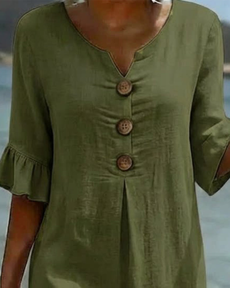 Button Dress with Ruffled Sleeves 100% Cotton