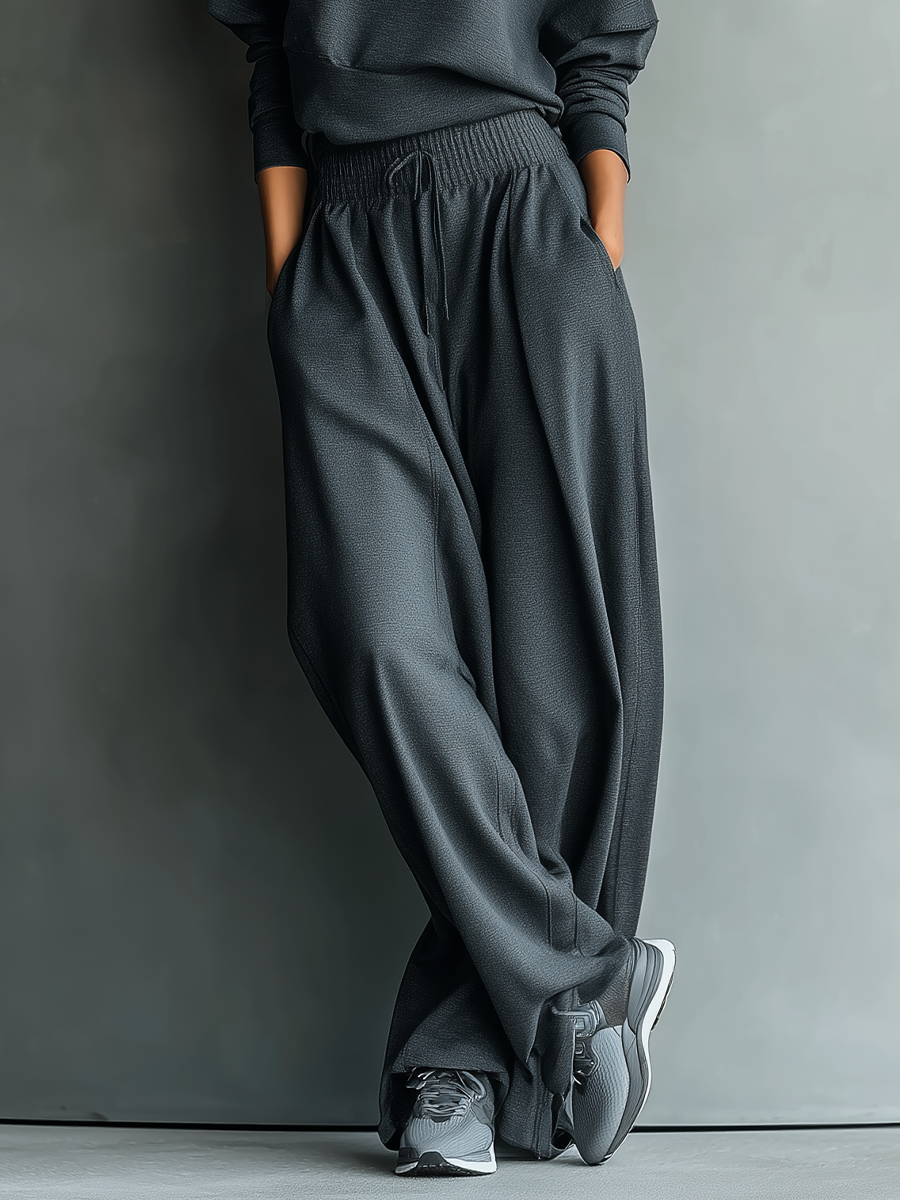 M&H | Carbon Knit Two-Piece Set with Wide-Leg Pants