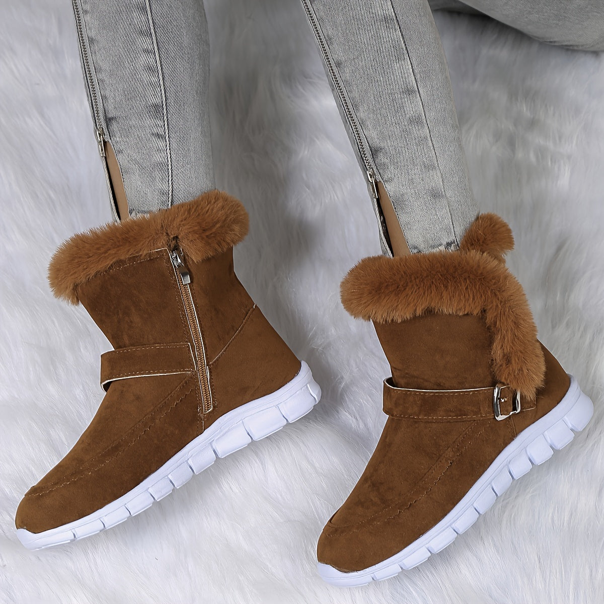 Womens Ankle Boots with Plush Lining and Side Closure, Textured Grip Sole