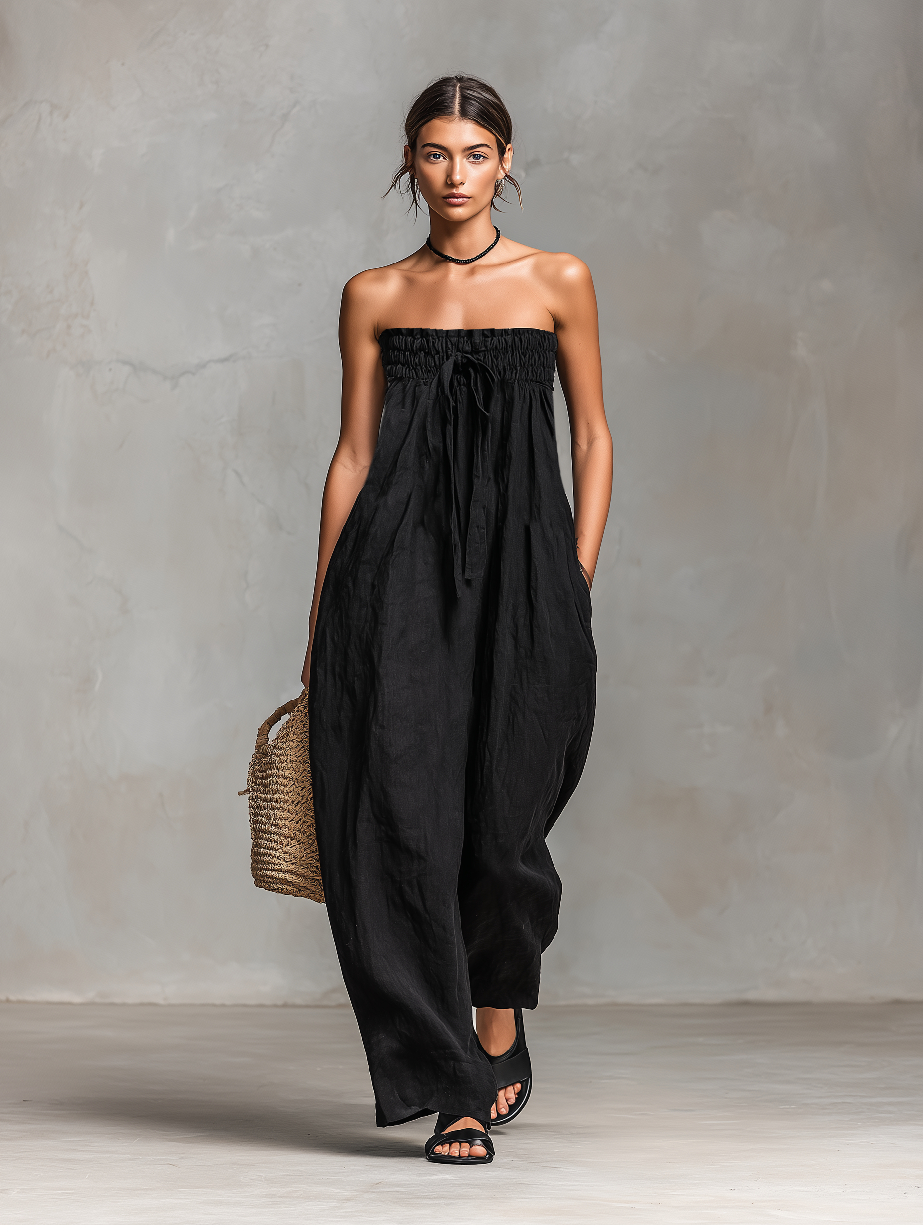 Noelle | Linen-Blend Strapless Jumpsuit