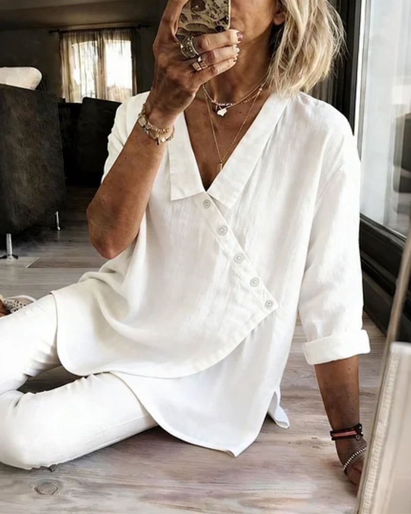 Natalie | Asymmetrical Button-Front Cotton Blouse