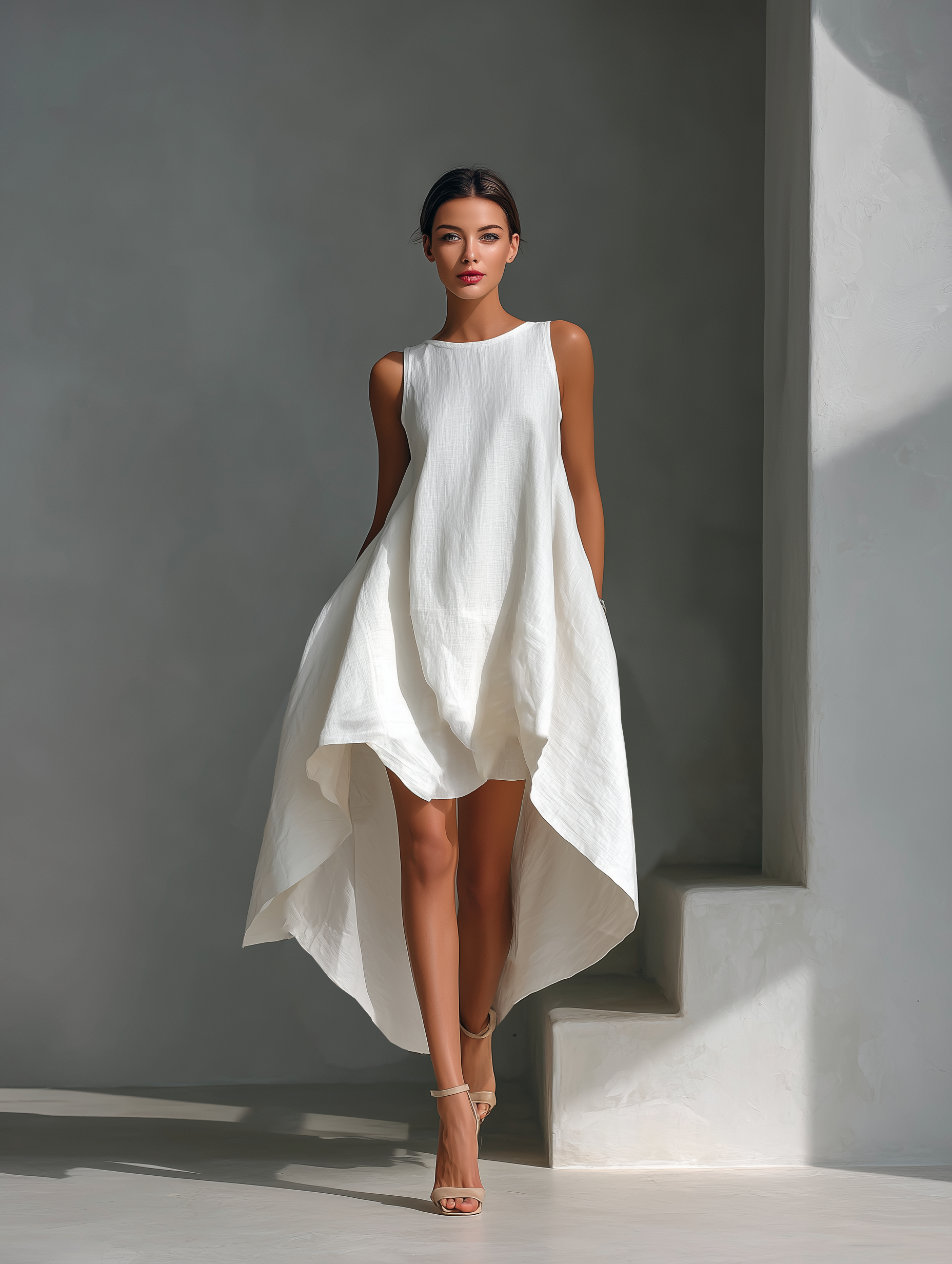 Imani | Linen Midi Dress with Asymmetric Hem