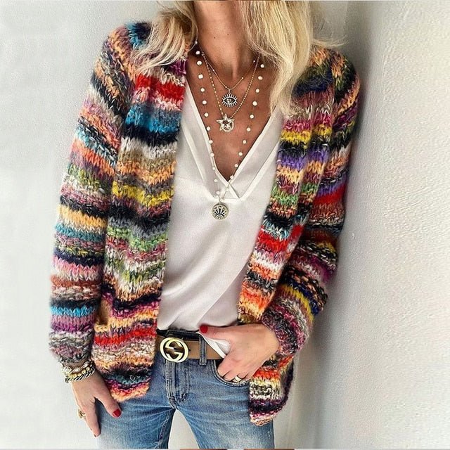 Monica | Striped Knit Open-Front Cardigan