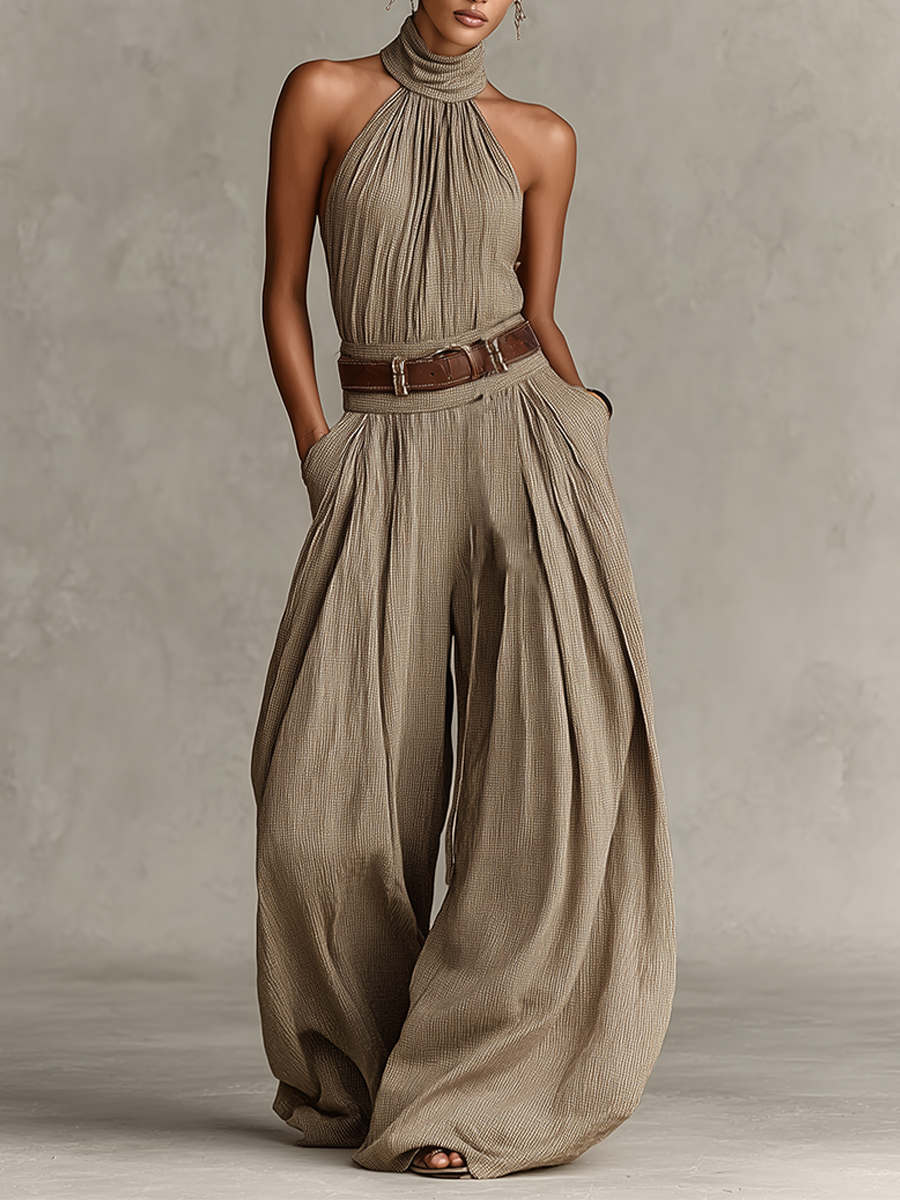 Jasmine | Cotton-Blend Halter-Neck Wide-Leg Jumpsuit