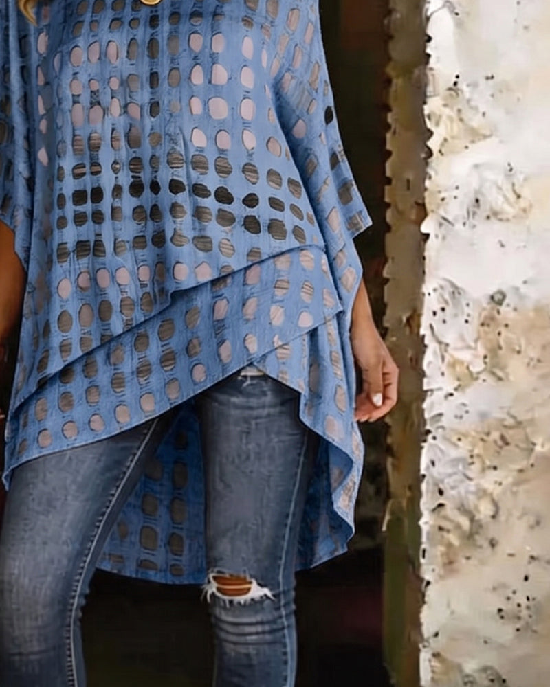Evelyn | Cotton-Blend One-Shoulder Polka Dot Blouse