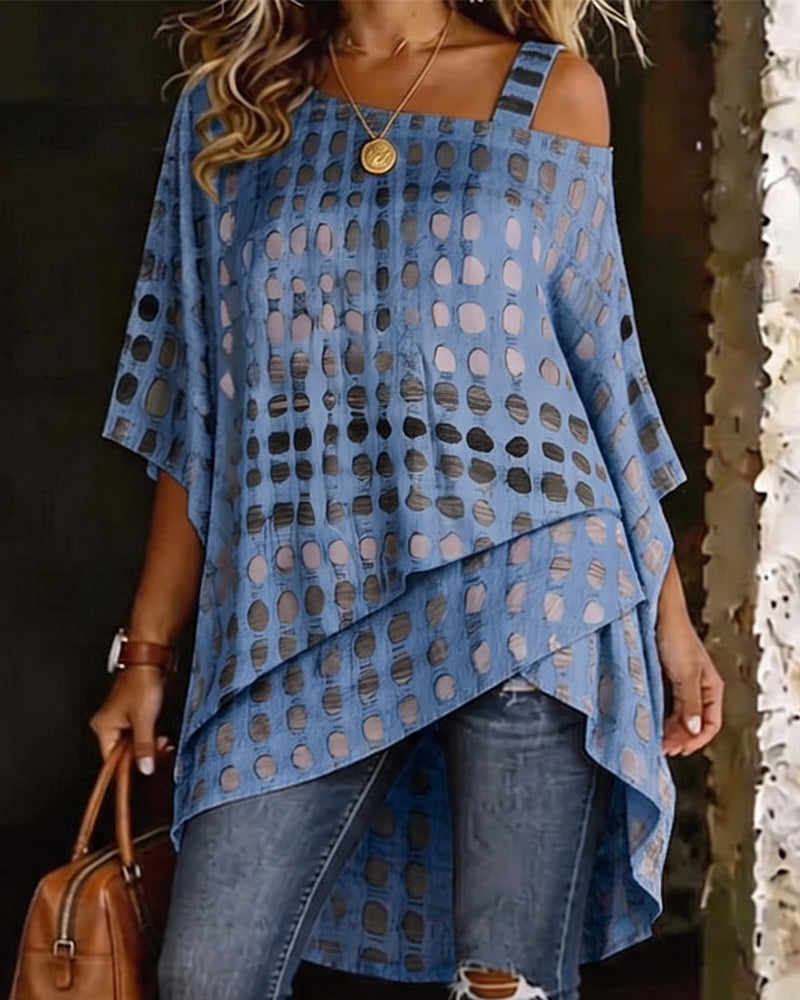 Evelyn | Cotton-Blend One-Shoulder Polka Dot Blouse
