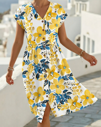 Floral Print V-Neck Short Sleeve Dress