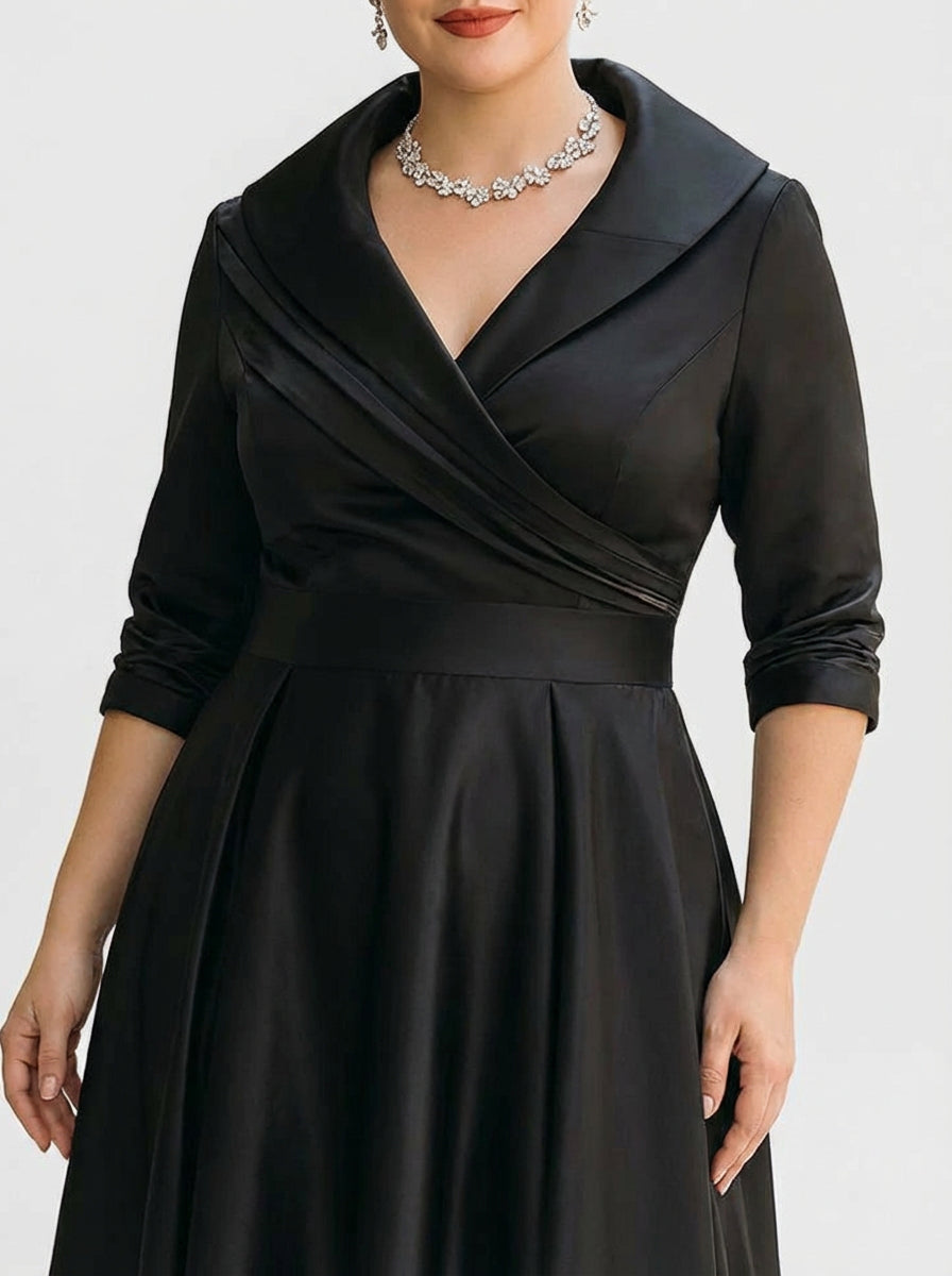 Lydia | Wrap-Collar Satin A-Line Midi Dress