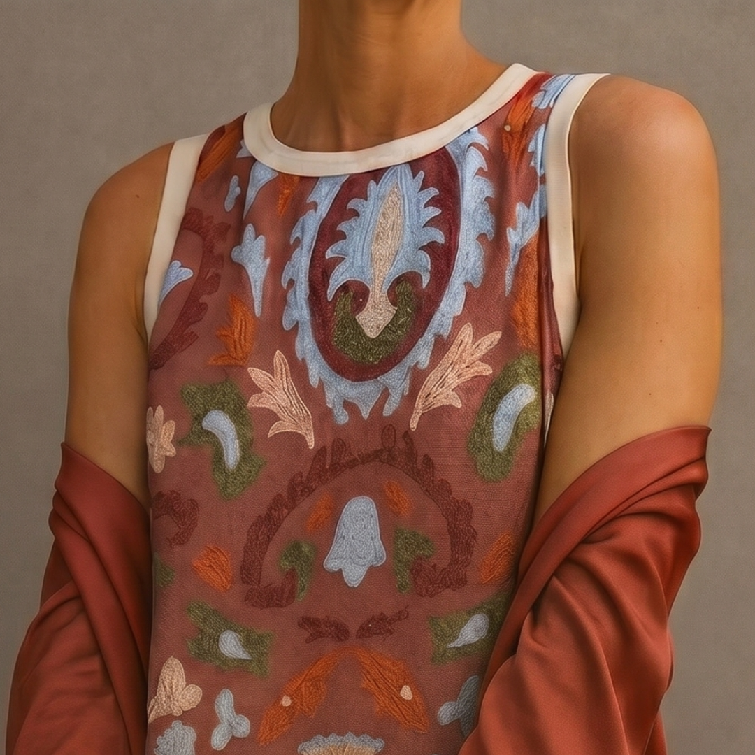 Aura | Long Printed Dress with Coordinated Vest
