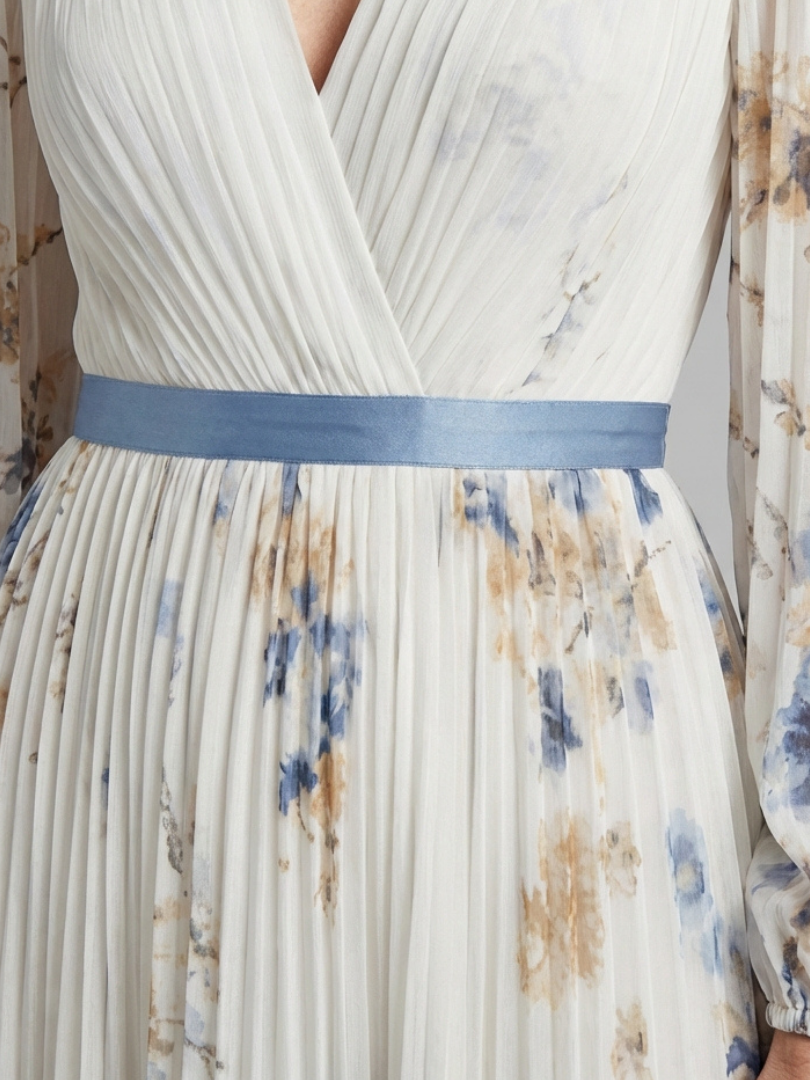 Long-Sleeve V-Neck Floral Maxi Dress