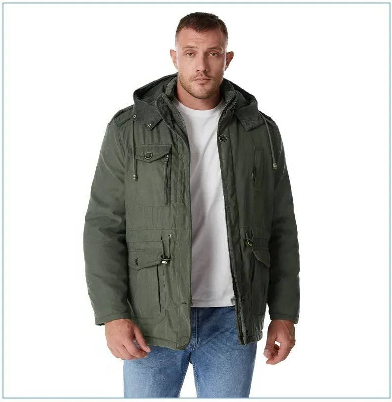 Mens Insulated Parka with Sherpa Lining and Dual Closure System