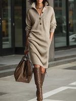 Ribbed Knit Collared Sweater Dress
