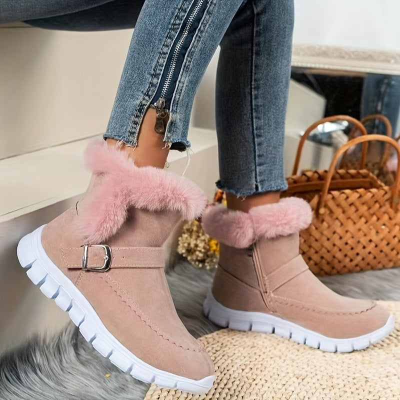 Womens Ankle Boots with Plush Lining and Side Closure, Textured Grip Sole
