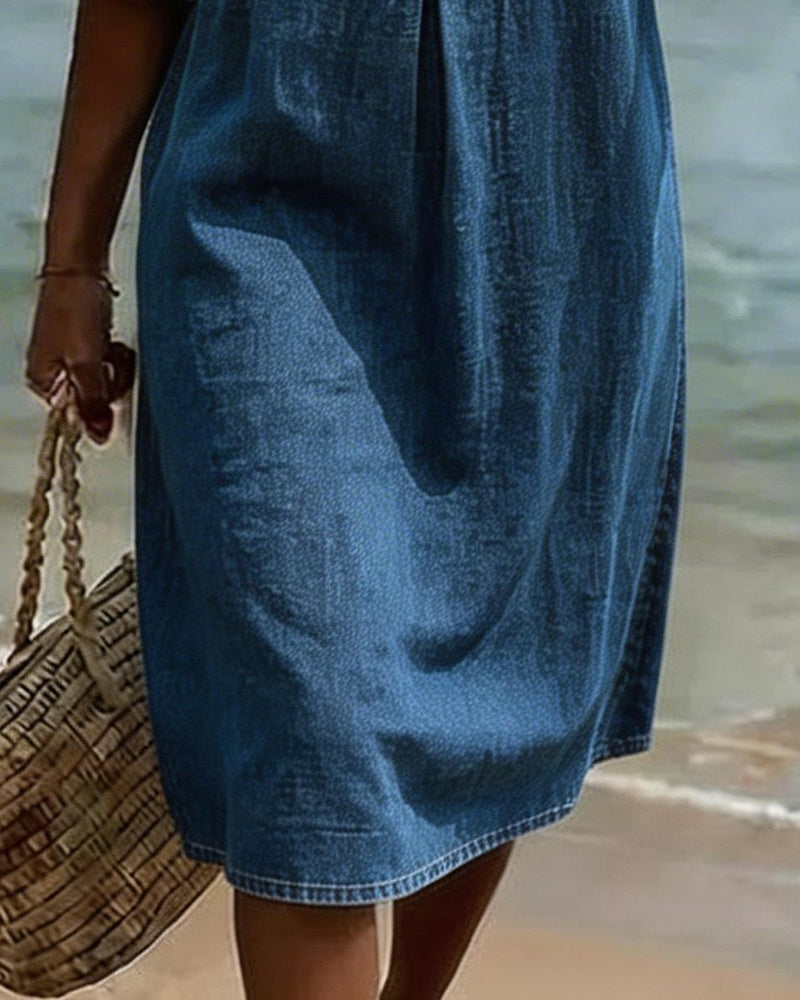 Lotus Leaf Dress with Denim Sleeves