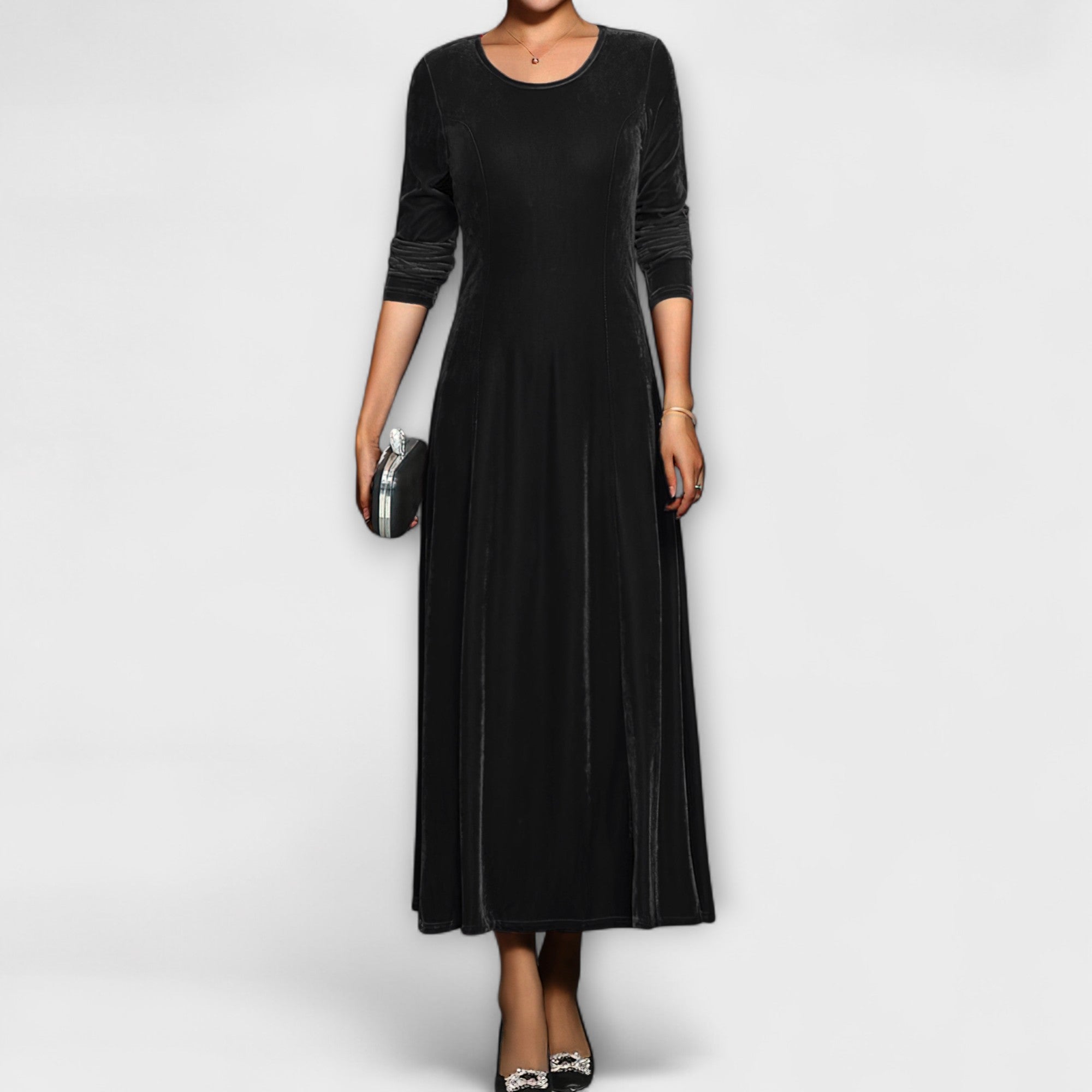 Velvet Long-Sleeve A-Line Dress
