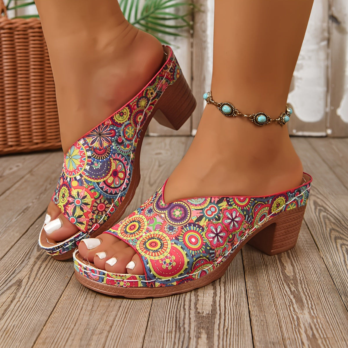 Sophia | Floral Chunky Heel Sandals