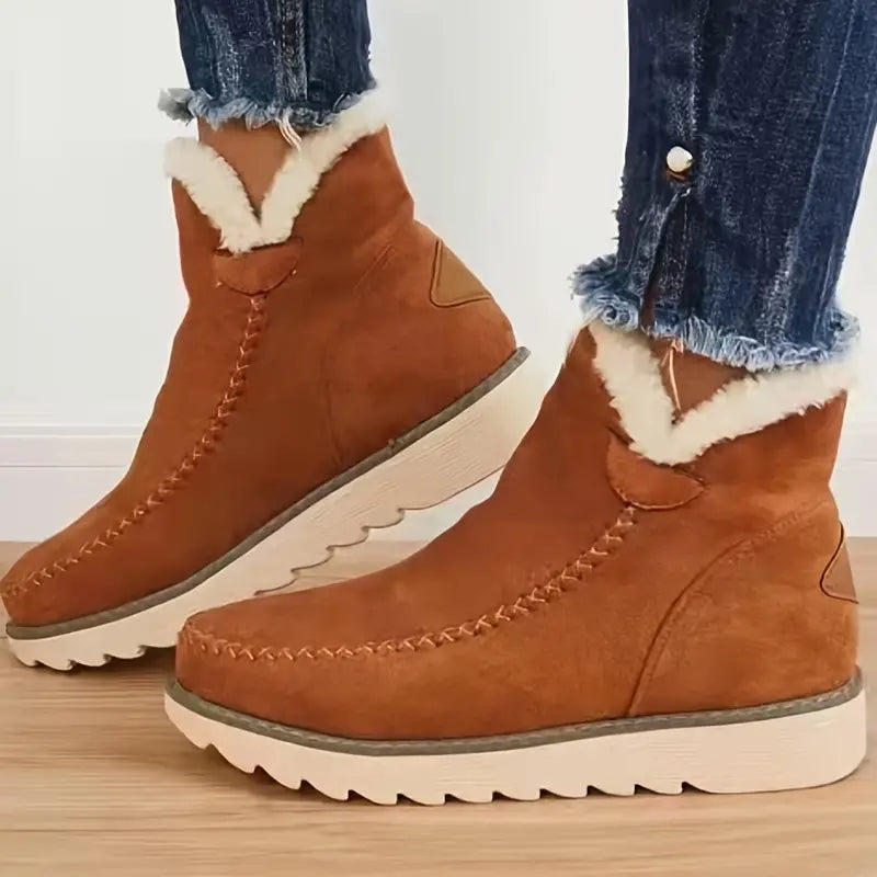Women’s Lined Suede-Look Ankle Boots – Warm Plush-Collar Walking Style for Casual Autumn Winter and Everyday Outdoor Wear