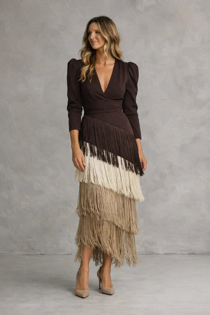 Clara - Long Sleeve Blazer Dress with Deep V-Neck