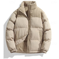 Padded Puffer Jacket with Stand Collar and Full Front Zipper, Two Pockets