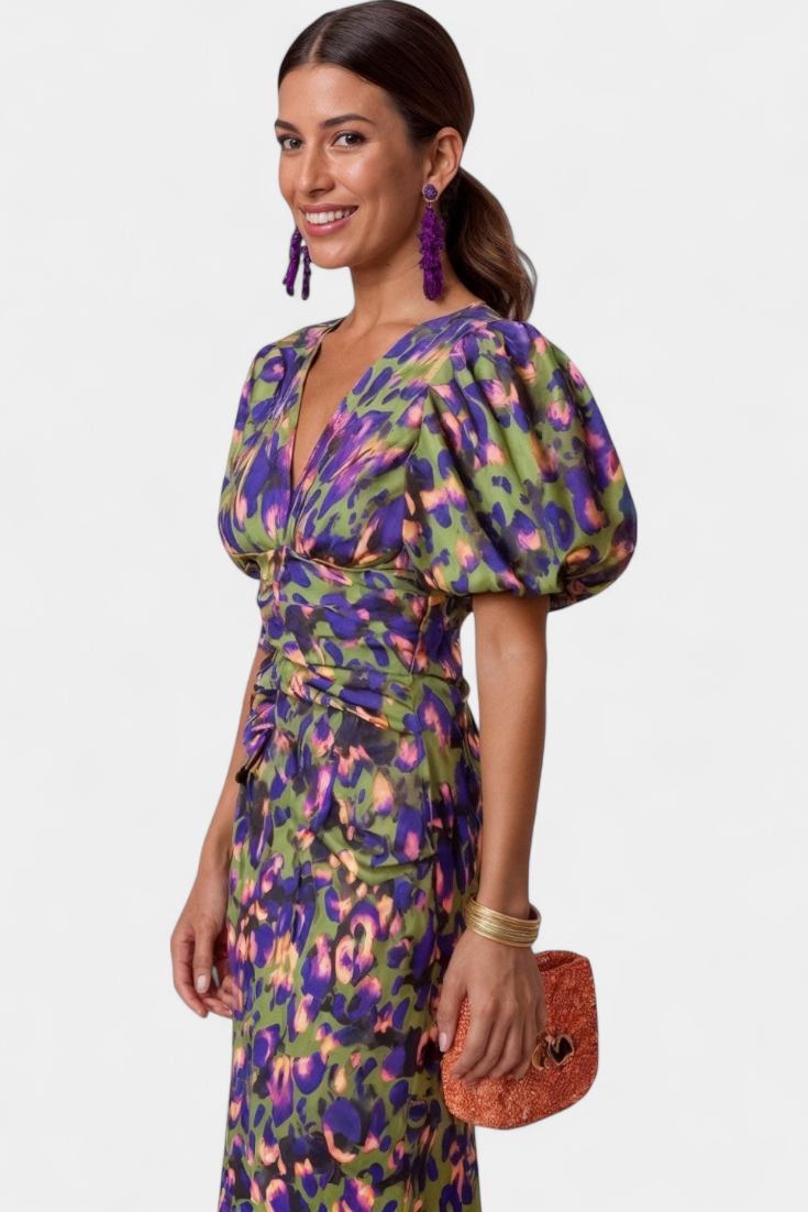 Carla | Midi Dress with Puff Sleeves