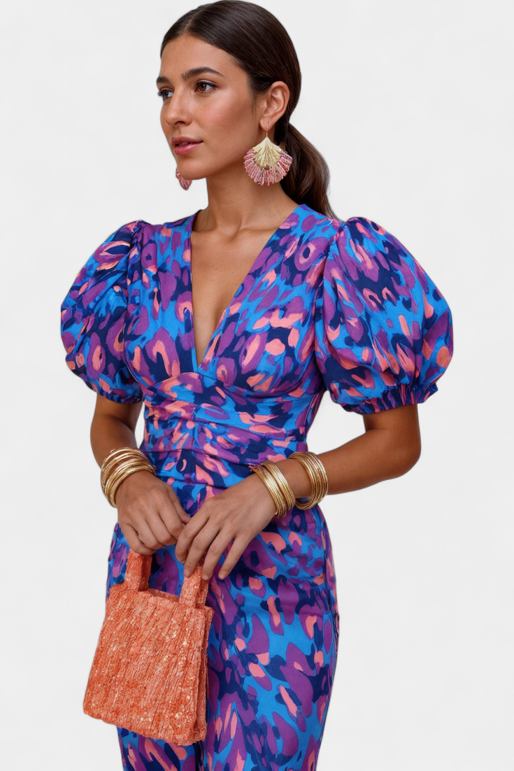 Carla | Midi Dress with Puff Sleeves