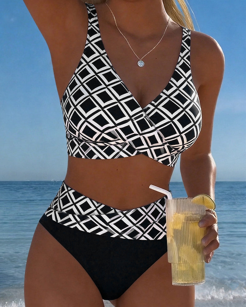 Nora | High-Waisted Diamond-Print Bikini