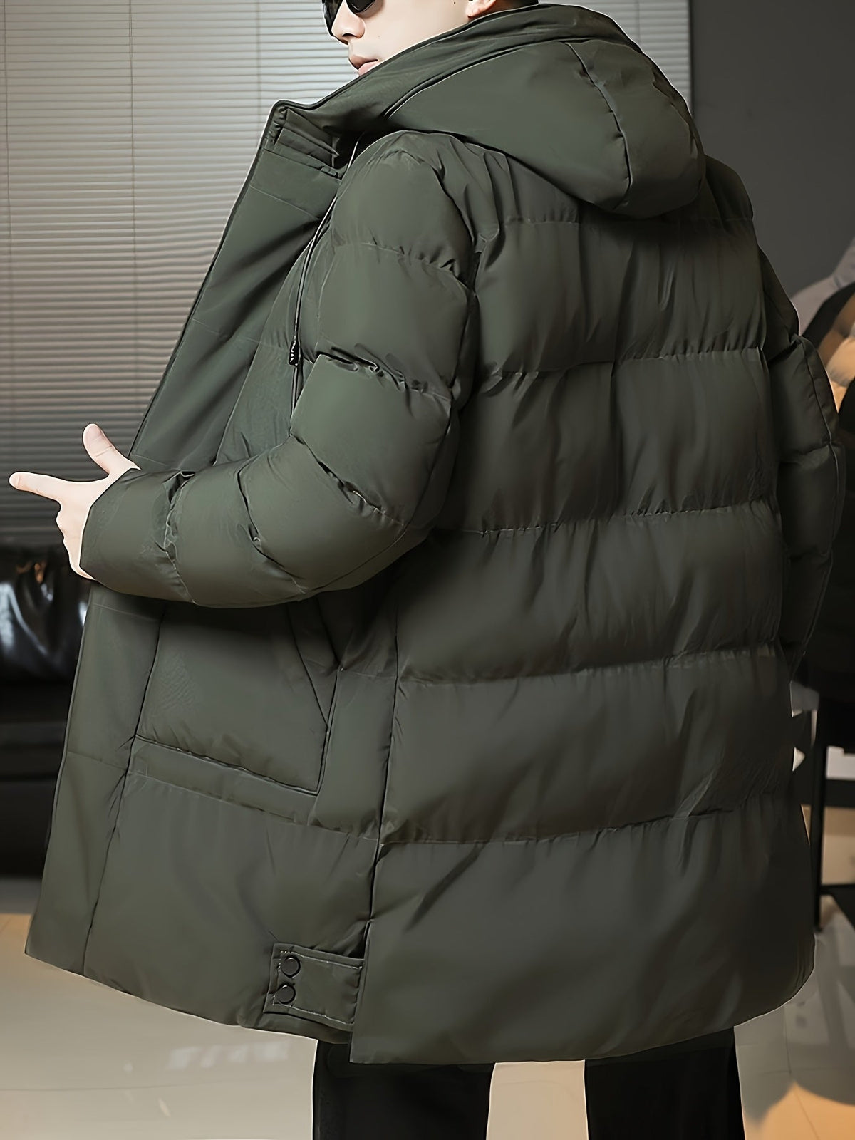Insulated Longline Hooded Coat with Full-Length Zipper and Adjustable Hood
