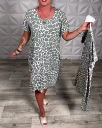 Casual Printed Dress with Round Neck