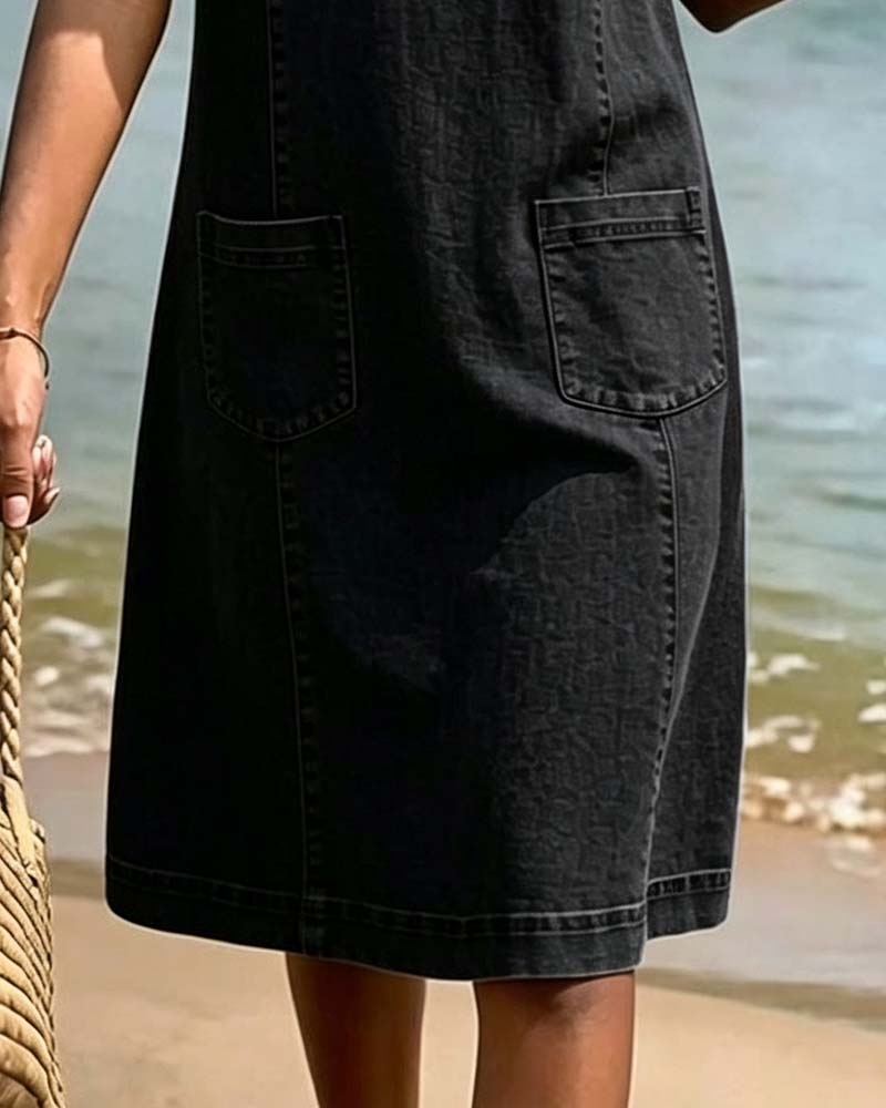 Casual Sheath Dress with Pocket and Small V-Neck