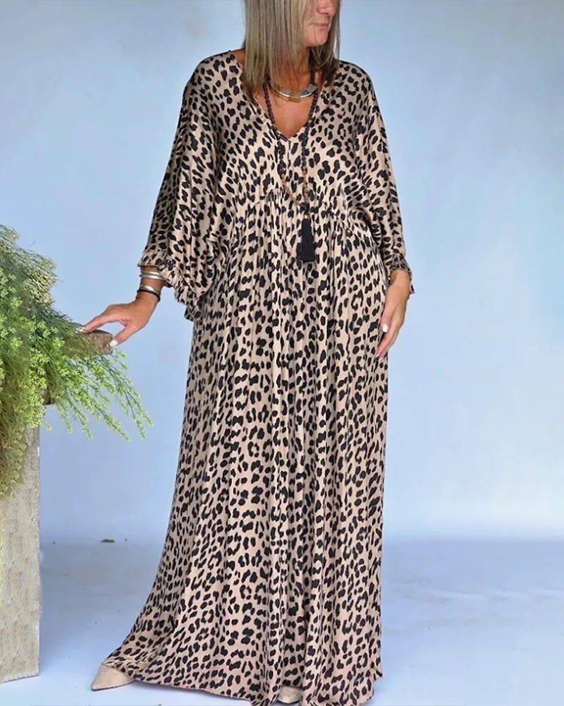 Leopard Print V-Neck Loose Casual Dress