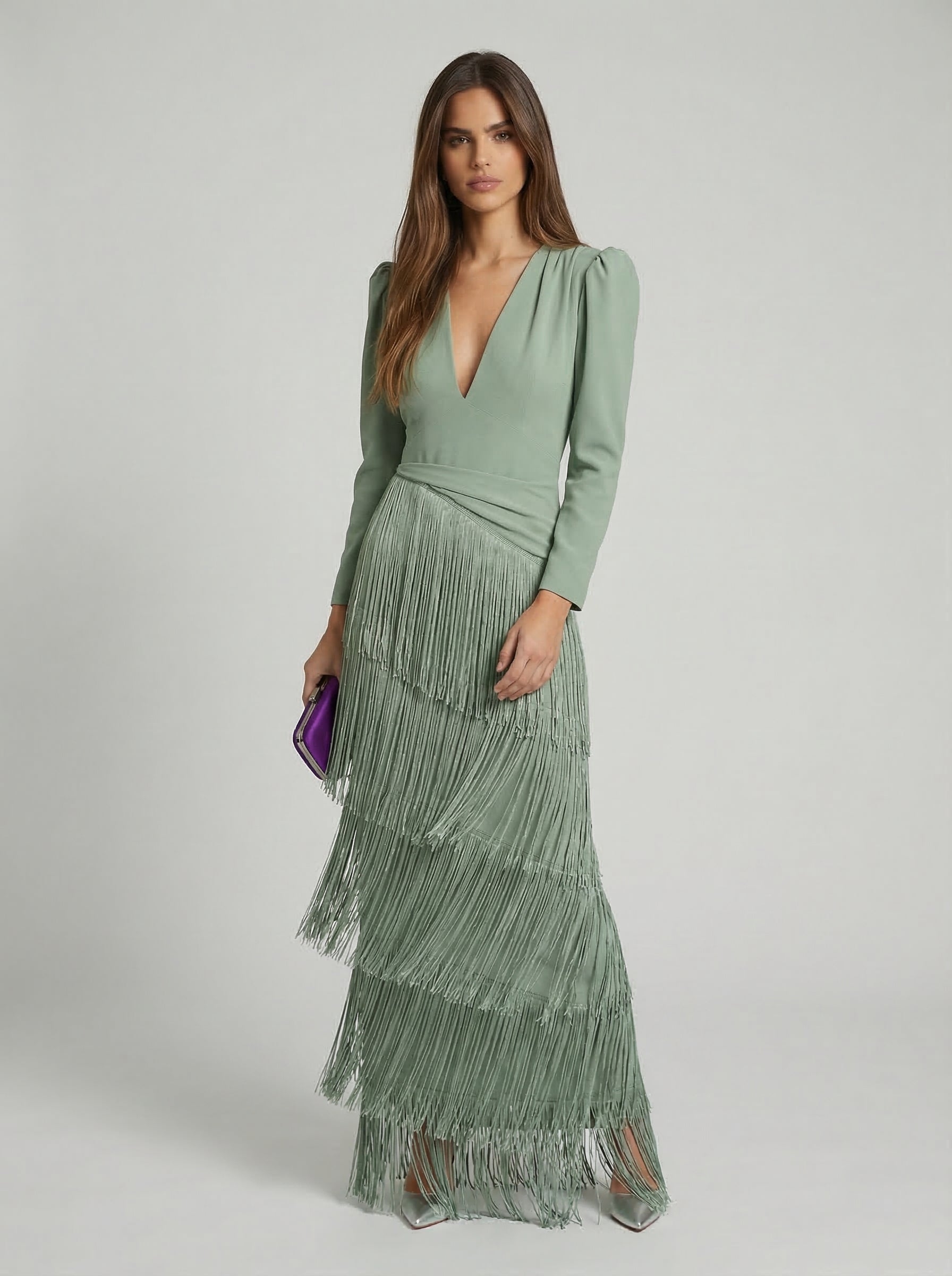 Ava | Fringe Maxi Dress with Draped Waist