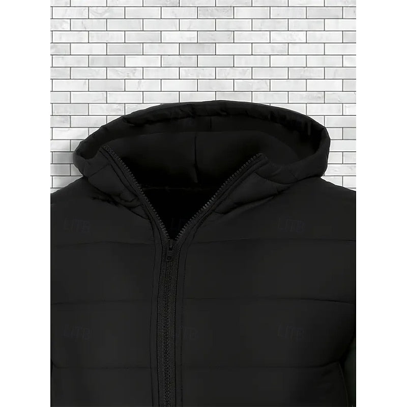 Hooded Quilted Puffer Jacket with Insulated Design and Full Zipper, Side Pockets