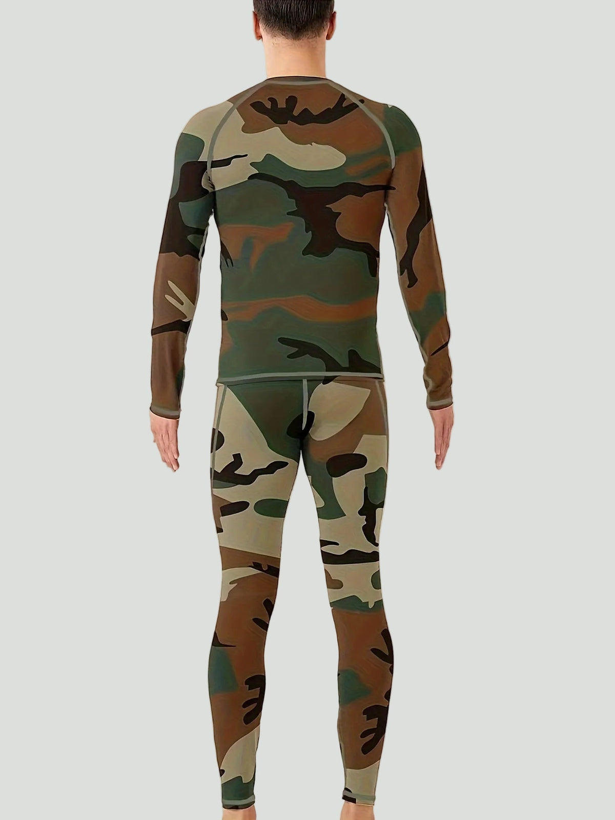 Men’s Thermal Base Layer Set – Fleece-Lined Stretch Camouflage Top and Leggings for Outdoor Training and Cold Weather