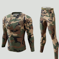 Men’s Thermal Base Layer Set – Fleece-Lined Stretch Camouflage Top and Leggings for Outdoor Training and Cold Weather
