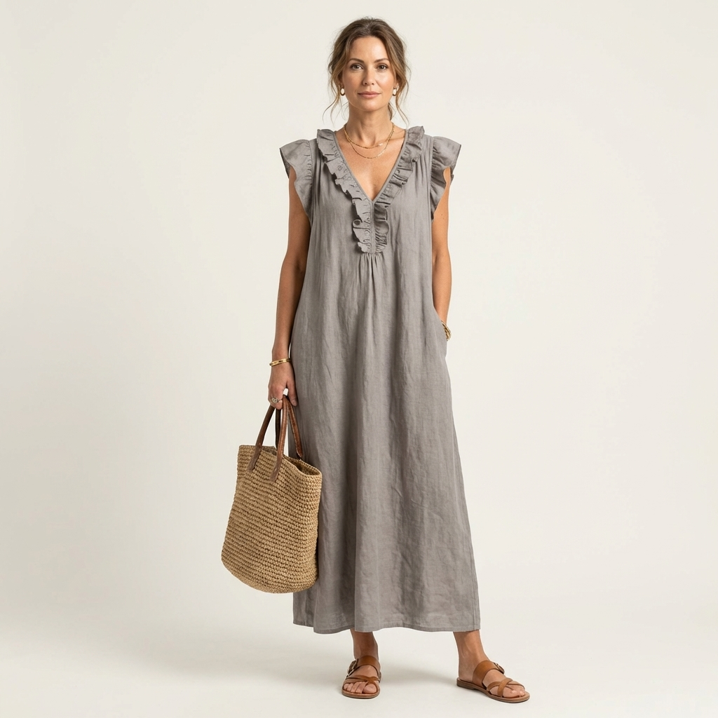 Doutzen Sleeveless Maxi Dress with Ruffle V-Neck