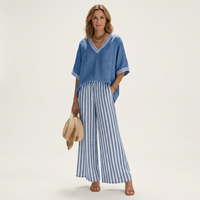 Lidewij set with V-neck top and striped trousers